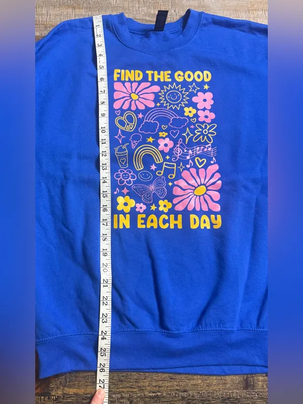 Gildan Royal Blue Sweatshirt with Pink & Yellow Graphic - Image 7