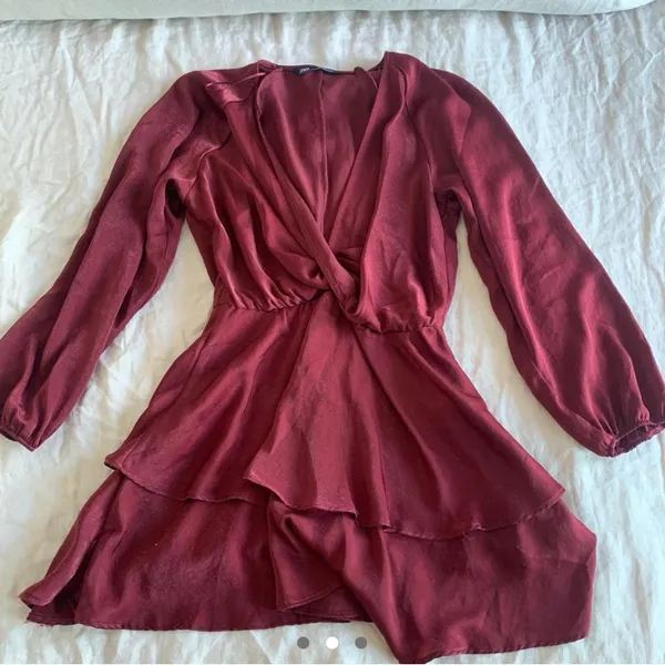 Zara burgundy colored satin/silk mini dress • Sz S - Image 5