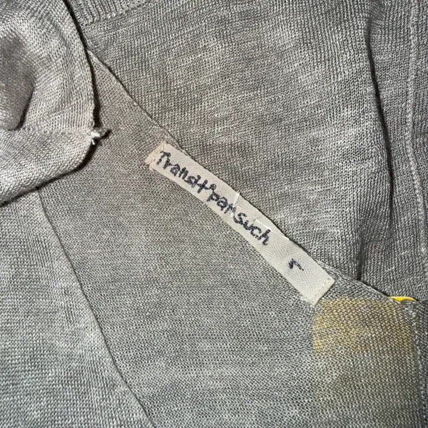 Transit par-such Knit Dress Women 1 Grey Excellent Linen Blend V-Neck Italy Z353 - Image 2