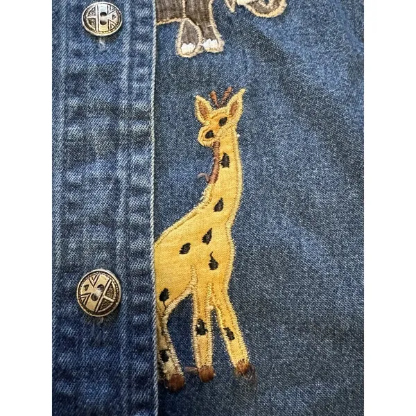 Keren Hart Denim Shirt Women‎ Size Small Embroidered Long Sleeve Safari Read - Image 3