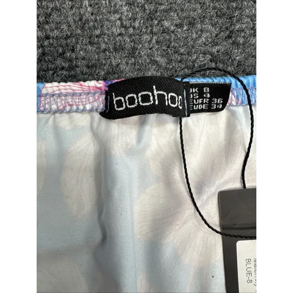 Boohoo Maternity Blue Pink Floral Off Shoulder Ruched Midi Dress Size 8 NWT - Image 7