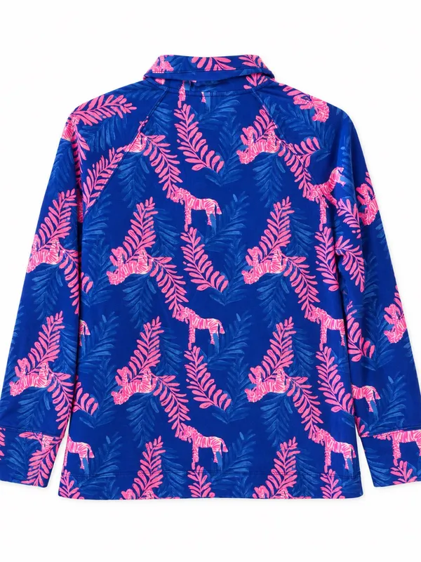 Lilly Pulitzer Skipper Popover Women S Blue Pink Zebra Leaf Print Excellent - Image 4