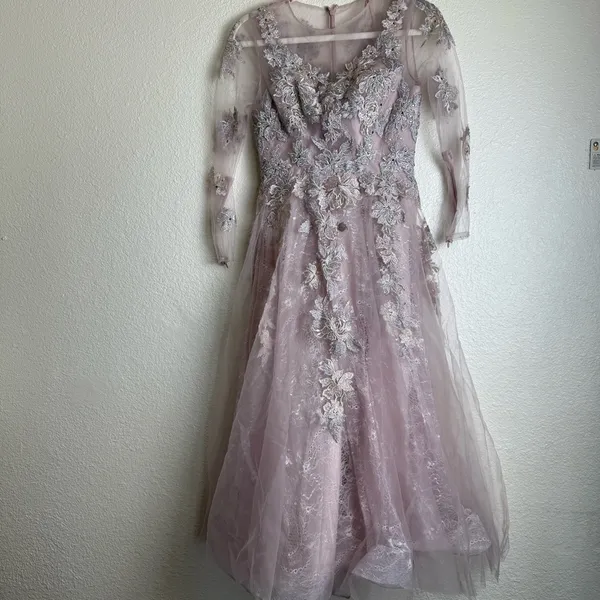 MAC DUGGAL Lace Tulle A Line Midi Dress - Image 6