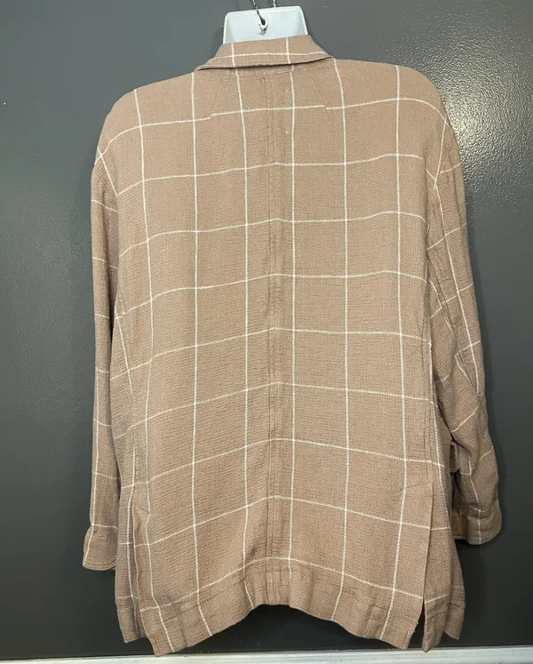 Madewell Blazer Womens XL Tan Windowpane Linen Blend Patch Pockets 2 Button - Image 5