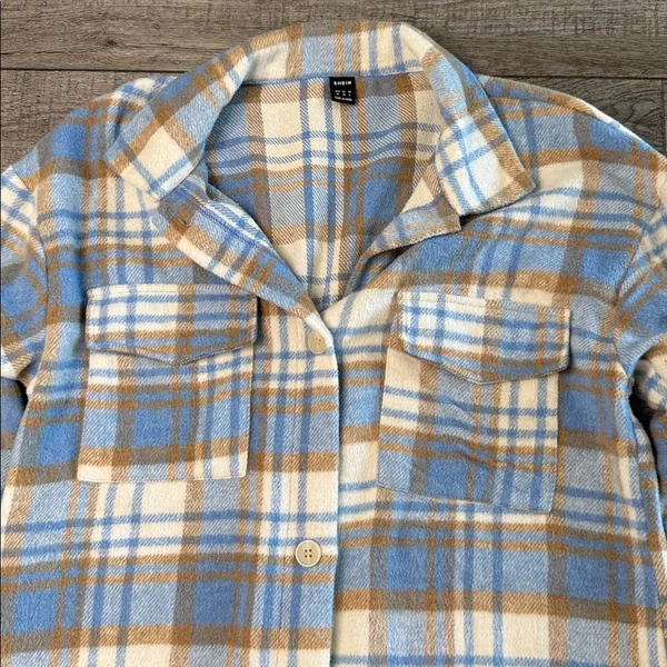 Blue and Tan Plaid Utility Jacket - Image 3