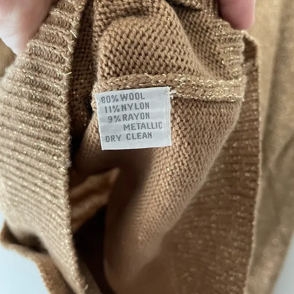 Calvin Klein‎ Women’s Gold Metallic Shimmer Wool Sweater Cardigan Vintage - Image 4