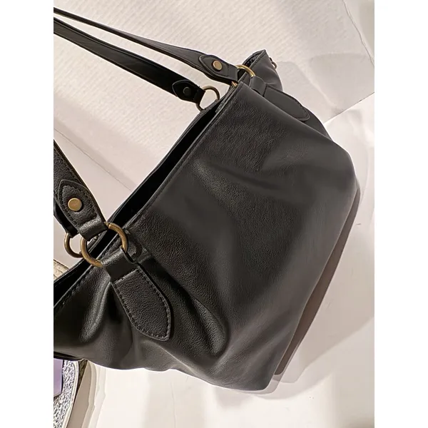 FRYE AND CO. Black Satchel Double Handles Detachable Strap Zipper Brass Hardware - Image 2