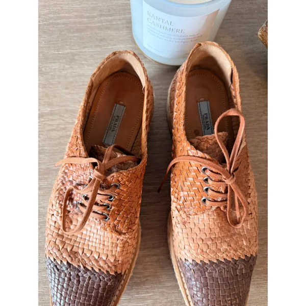 Prada Madras Tricolor Woven Leather‎ Platform Espadrille Oxfords Womens 38.5 - Image 3