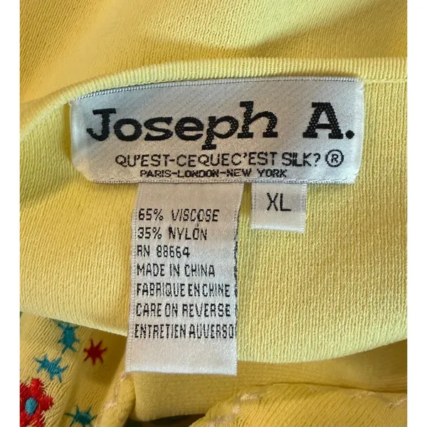 Joseph A XL (M/S) Sweater Top Yellow Floral Embroidered Short Sleeve V Neck - Image 3