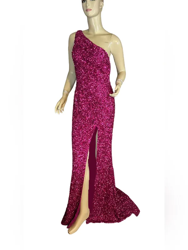 Sherri Hill Pink Sequin Maxi Dress W/Dramatic Side Slit Dress (6) - Image 6