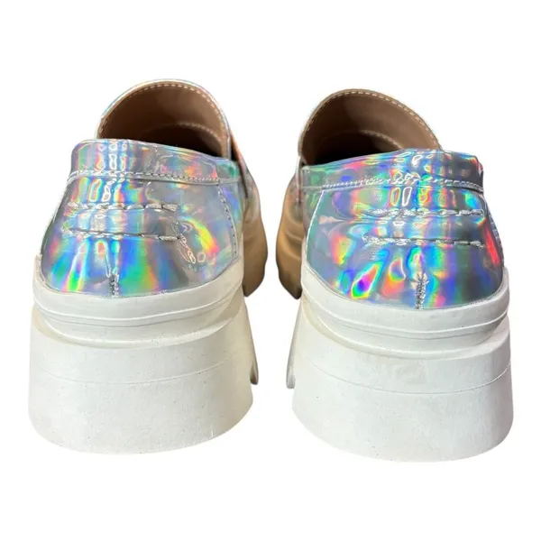 Steve Madden Lawrence Holographic Platform Loafers Chunky Silver Kids 5 Womens 7 - Image 3