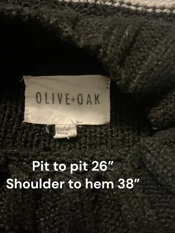 Olive + Oak Striped Chunky Knit Mock Neck Sweater - Size L Black/White - Image 3