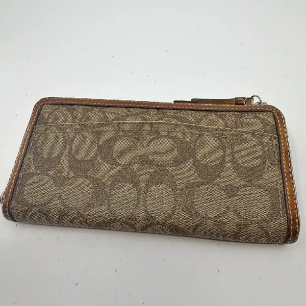 Coach Signature C Zip Around Brown Coated Canvas Wallet - Image 4