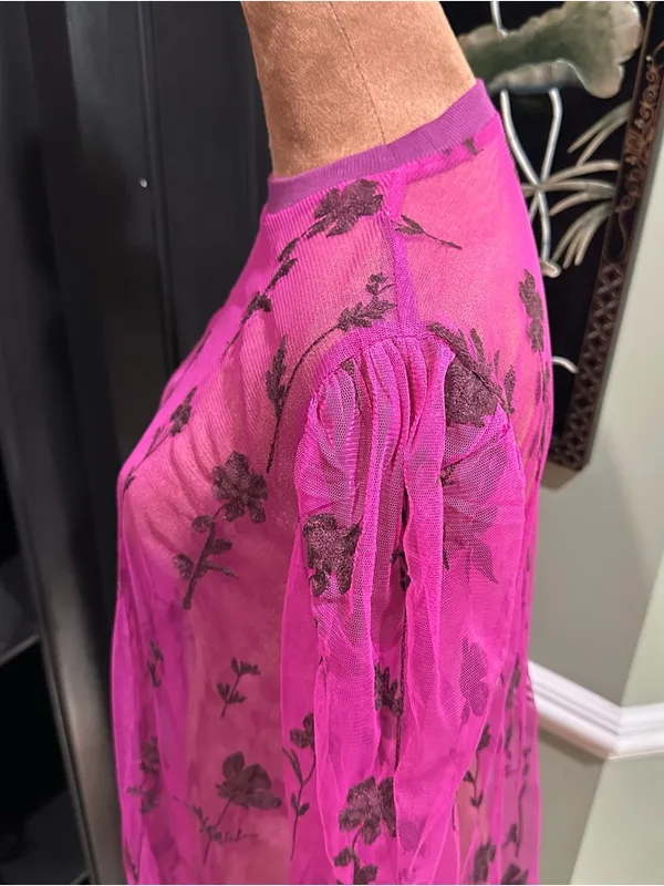 Free People Cecelia Sheer Embroidered Mini Dress – Fuchsia – Size XS - Image 6