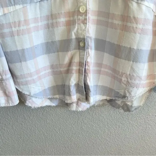 Free People Loveland Plaid Button‎ Up Boho Frayed Hem Shirt - Image 5