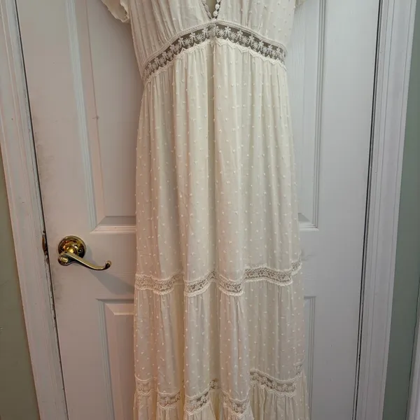 Aakaa Womens Large Ivory Swiss Dot Lace Boho Cottagecore Maxi‎ Dress DA25744HR - Image 3