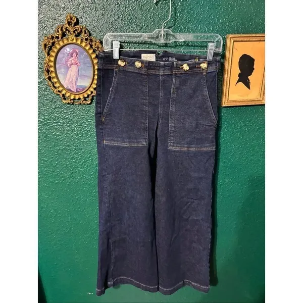 The Kit Cropped High-Rise Wide-Leg Utility Trousers by Pilcro Sz 27 - Image 2