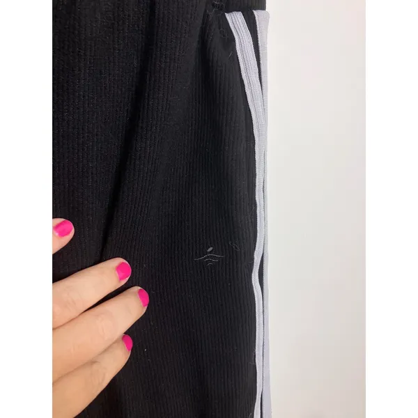 Halara Wide Leg Pants Women M Petite Black Excellent Side Stripe Ribbed Rib Knit - Image 4