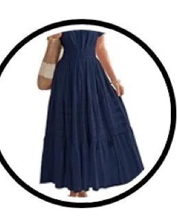 Cotton pocket Navy Blue Maxi Dress - Image 2