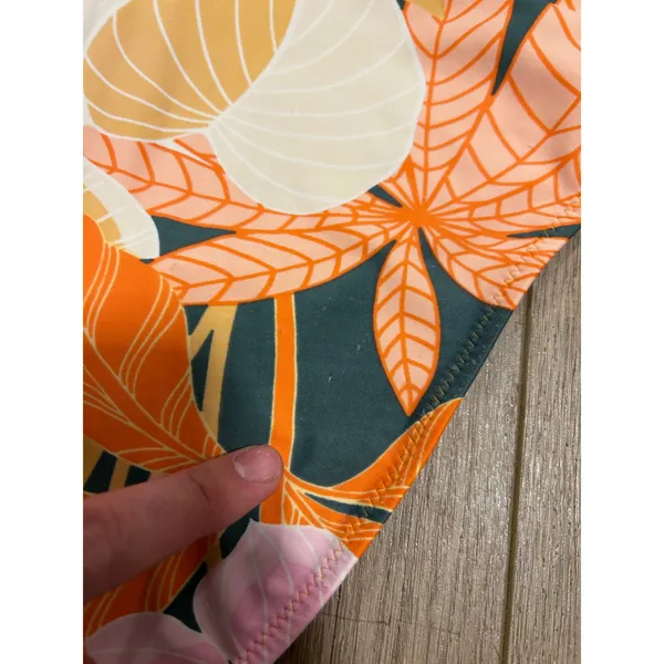 Aerie Real Good One Piece Swimsuit Orange Tropical Floral Tie Back Small S - Image 4