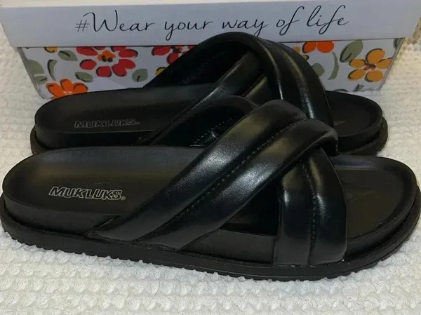 Muk Luks Women’s Tidal Wave Sandals Bkack Black Size 10 - Image 2