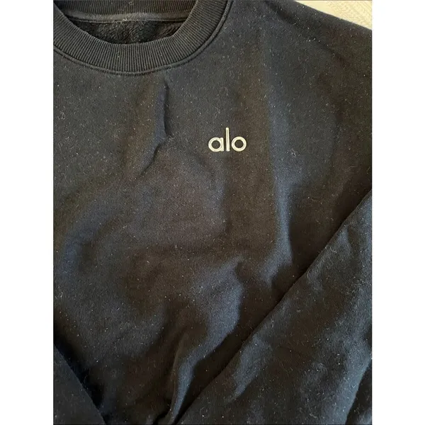 Alo Yoga Accolade Cropped Crew Pullover Sweatshirt Small Black French Terry - Image 2