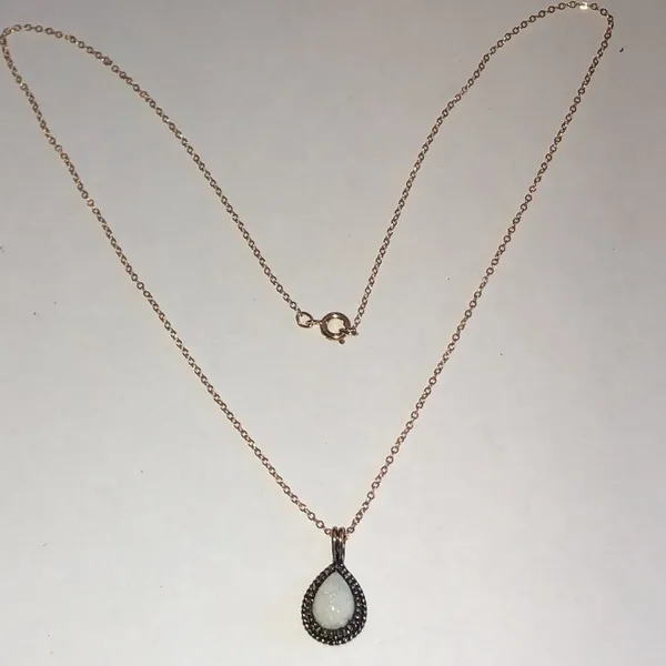 Vintage Gold Filled White Iridescent Flakes Dainty Teardrop Necklace - Image 3