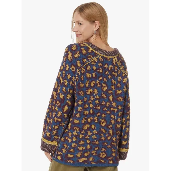 Free People‎ Womens Little Animal Pullover Blue Fig Combo Size Medium Oversized! - Image 2