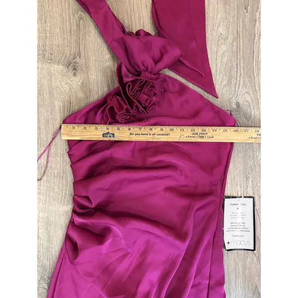 Taylor Women's Pink Rosette-Trim Halter Ruched Side-Slit Gown Dress Size 8 - Image 5