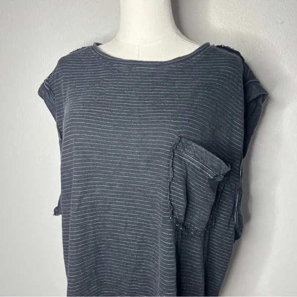 Free People We The Free Black Striped Cap Sleeve Oversized Boxy Our Time Tee Shirt - Image 4