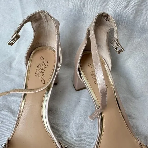Badgley Mischka‎ Jewel Joanne Embellished Block Heel Sandal Champagne Cream 9 - Image 4