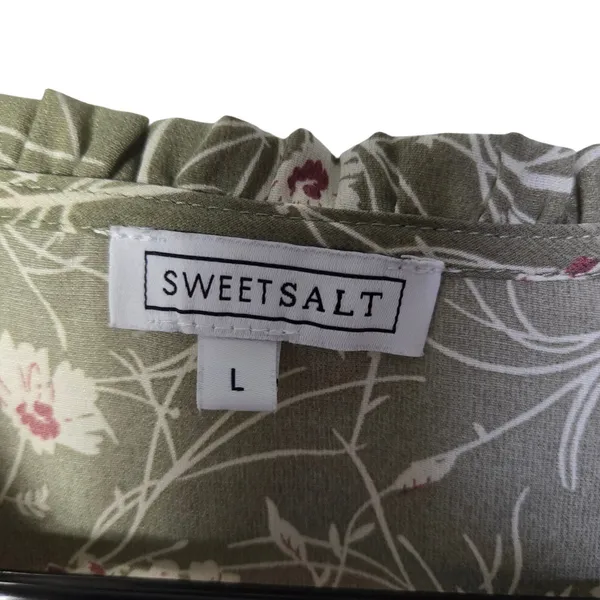 Sweet Salt Green Tiered Cottagecore Prairie Floral Long Sleeve Midi Dress Large - Image 5