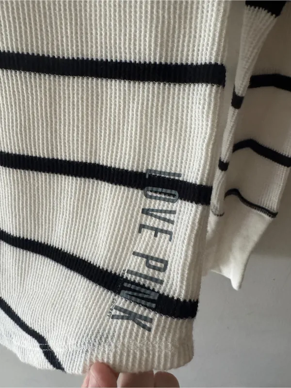 PINK‎ Victoria’s Secret Black and White Waffle Thermal Knit Long Sleeve - Image 4