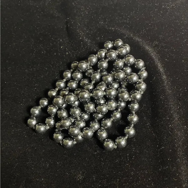 Genuine Hematite Bead Necklace Beautifully Hand Knotted Heavy 35" - Image 3