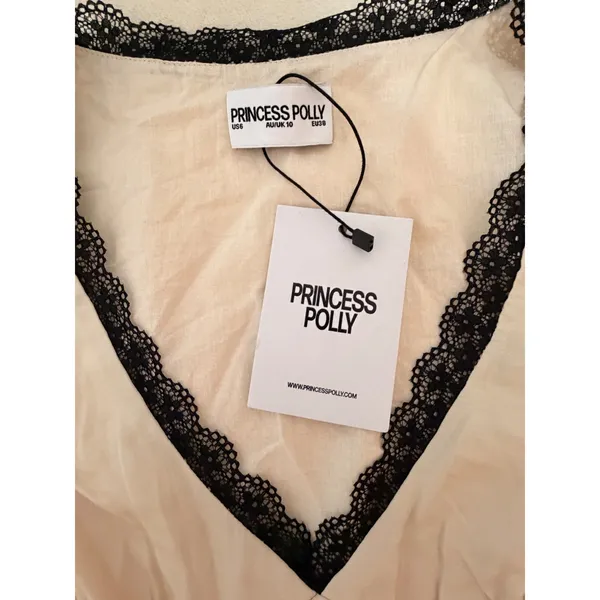 NWT Princess Polly Keila Lace Trim Maxi Dress Cream Black Satin Slip Cutout Sz 6 - Image 7
