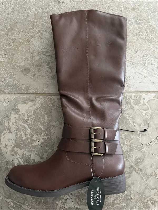 Style&Co. Maliaa Brown Faux Leather Knee-High Buckle Riding Boots, Size 5.5, NWT - Image 2