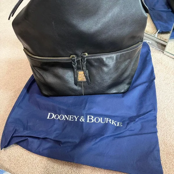 Black leather Dooney & Dillen Black Pebble Leather Hobo Shoulder Bag Gold Accent - Image 3