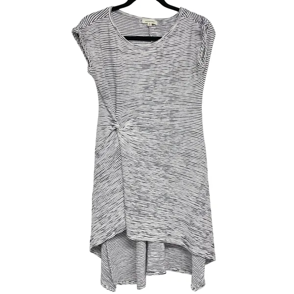 Max Studio Black & White Striped Short Sleeve Ruched Mini Dress Womens S Artsy - Image 2