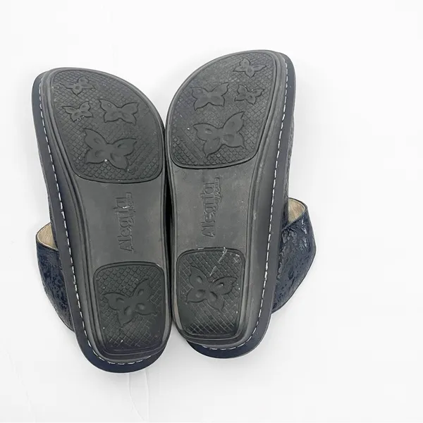 ALEGRIA Leather Black Embossed Buckle Accent Mule Slip On Slide Shoes EU 36 - Image 2