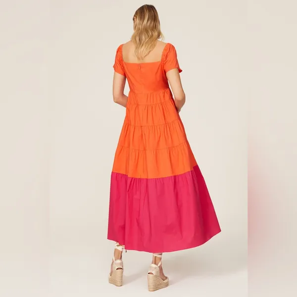Donna Morgan Colorblock Tiered Maxi Orange and Pink Tiered Dress Size 0 - Image 2