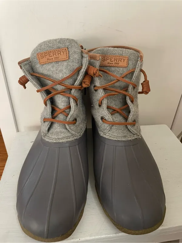 Sperry Gray and Brown‎ Wool-Trim Duck Boots Size 9 - Image 2