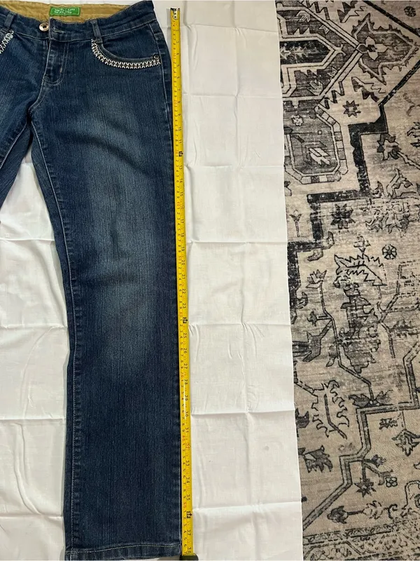 United Colors Of Benetton Dark Blue Straight Leg Jeans with Embellished Pockets - Image 3