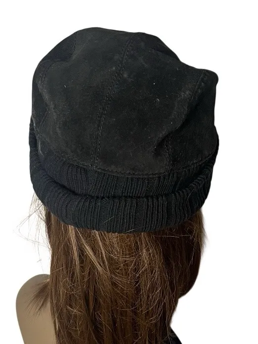 WILSONS LEATHER Black Suede Newsboy Cap Quilted Lined Ear Flaps Hat S/M UNISEX - Image 3