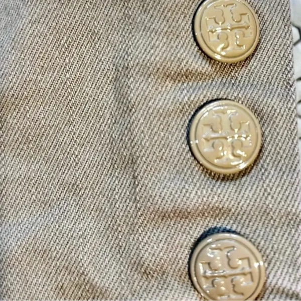 Tory Burch Emmy Beige Slim Ankle Pants Gold Snap Detail Stretch Sz 26💛 - Image 8