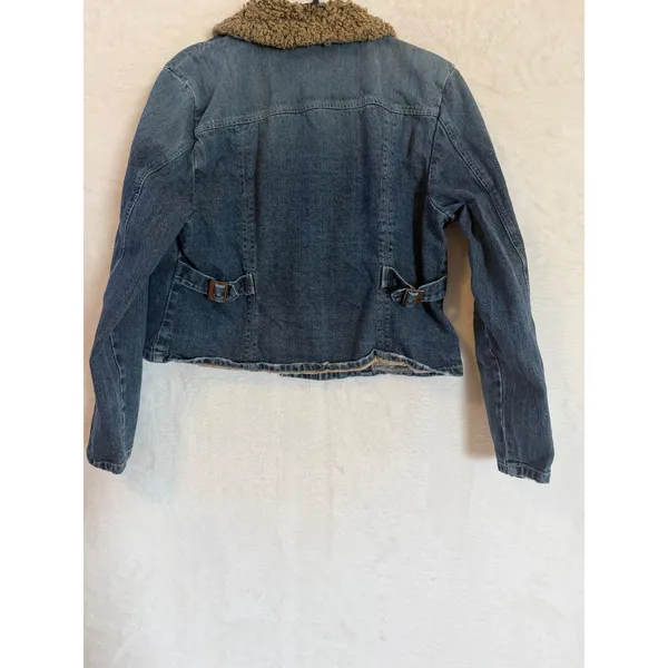 American Eagle Denim Jacket XL Womens Faux Shearling Collar Floral Lining Blue - Image 10