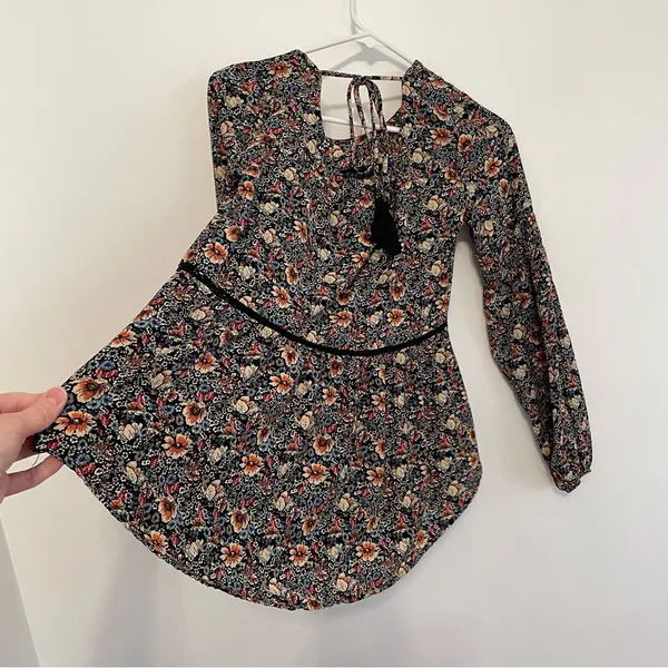 KNOX ROSE Smocked Floral Tie Back Top Black Etc Boho Long Sleeve Peasant Blouse - Image 17