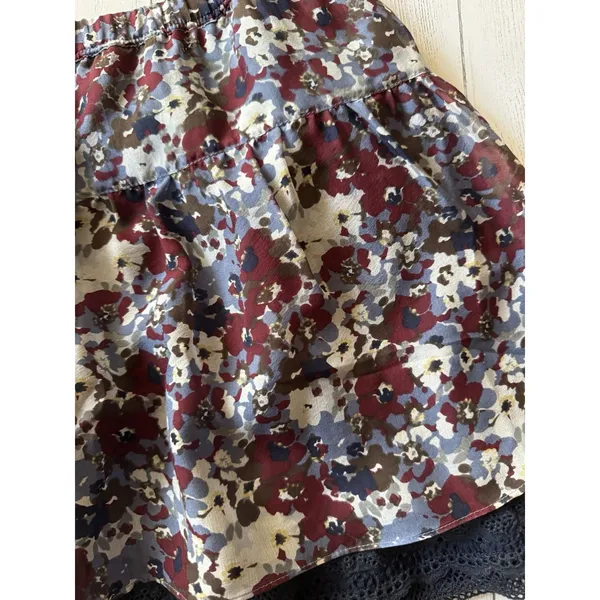 Vintage Abercrombie & Fitch Large Floral Navy Lace Ruffle Airy Mini Skirt Y2K - Image 2