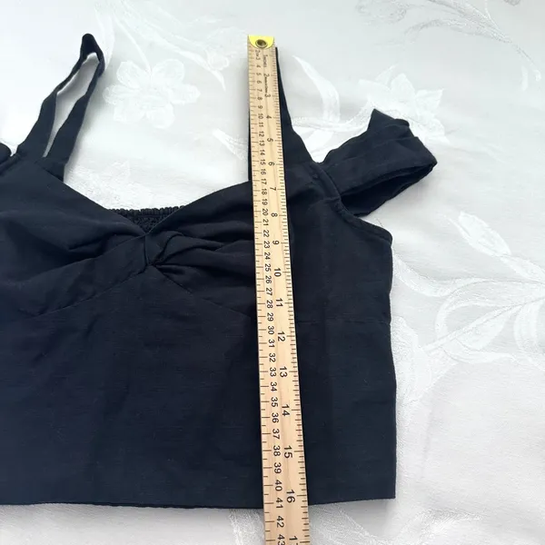 Anthropologie Maeve Size-XS Black‎ Linen Off The Shoulder Twist Crop Top - Image 8