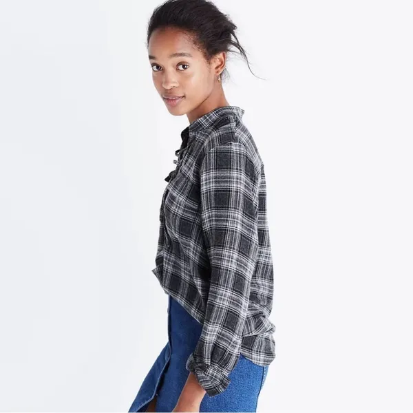 Madewell‎ Women’s Owens Plaid Terrace Lace-Up Shirt Size Medium - Image 3