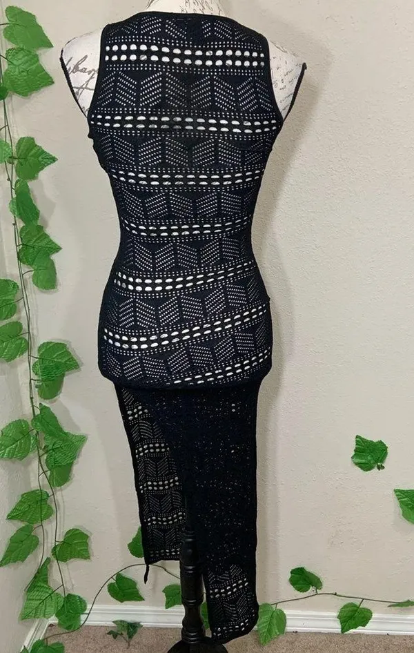 Windsor Black Lace Crochet Swim Coverup Dress New - Image 7